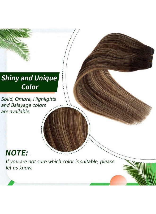 Valiilo Human Hair Wefts Sew in Hair Extensions, Brown with Blonde Highlights Human Hair Bundles Ombre Weft Hair Extensions, Real Human Sew in Hair Extensions, Weft Human Hair Hand Tied 14inch 80g - Image 4