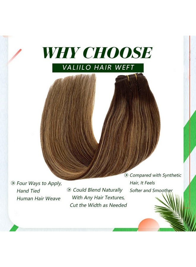 Valiilo Human Hair Wefts Sew in Hair Extensions, Brown with Blonde Highlights Human Hair Bundles Ombre Weft Hair Extensions, Real Human Sew in Hair Extensions, Weft Human Hair Hand Tied 14inch 80g - Image 2