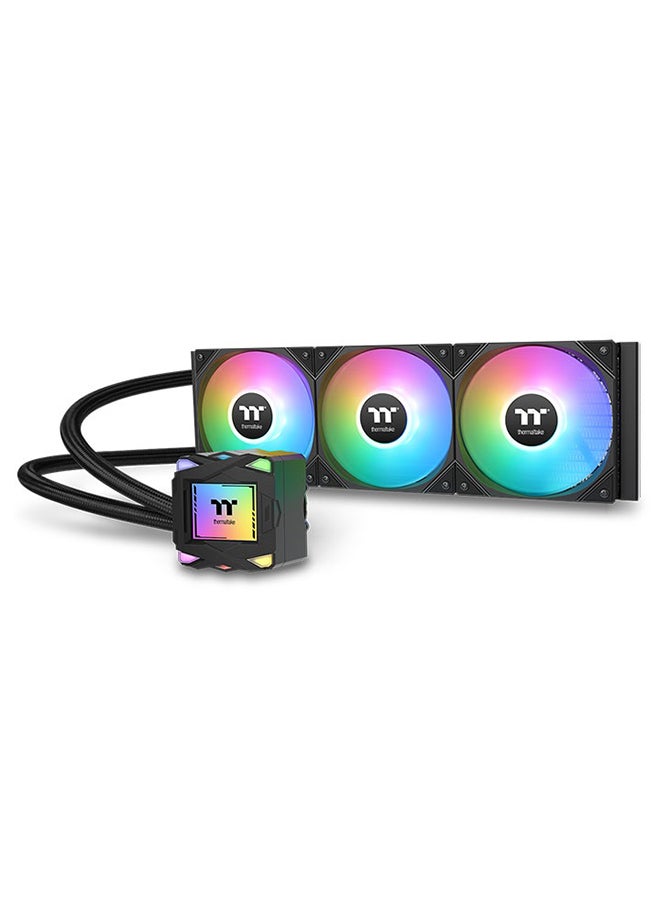 Thermaltake LA360 ARGB Sync All-in-One Liquid CPU Cooler – 360mm Radiator, Triple 120mm PWM Fans, 3300 RPM Pump with Copper Base, 400mm Sleeved Tubes, Addressable 5V RGB Sync, Intel & AMD Compatible | CL-W459-PL12SW-A black - Image 1