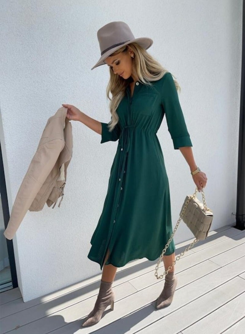 YUNIQEE Emerald Shirred Midi Dress  - Image 3