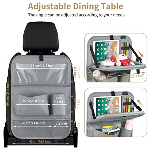 LUCMO Car Backseat Organizer with Tablet Holder-2 Pcs,6 Storage Pockets Car Storage Organizer with Foldable Food Tray Protectors Kick Mats Travel Accessories-Grey - Image 3