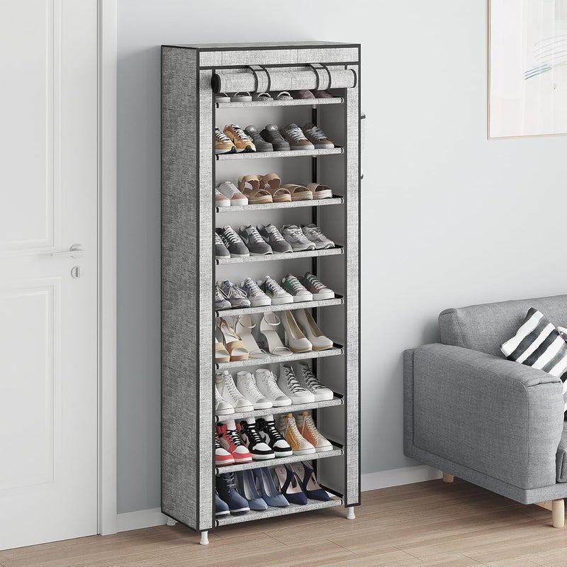 Calmootey 9 Tier Shoe Rack Organizer,Portable Shoe Shelf with Nonwoven Fabric Cover for Closet Hallway,Bedroom,Entryway, Ash Grey - Image 4