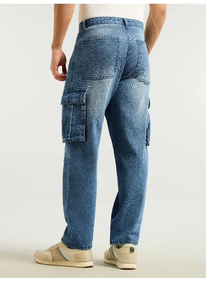 بيونغ Blue Denim Zipper Pocket Cargo Pants