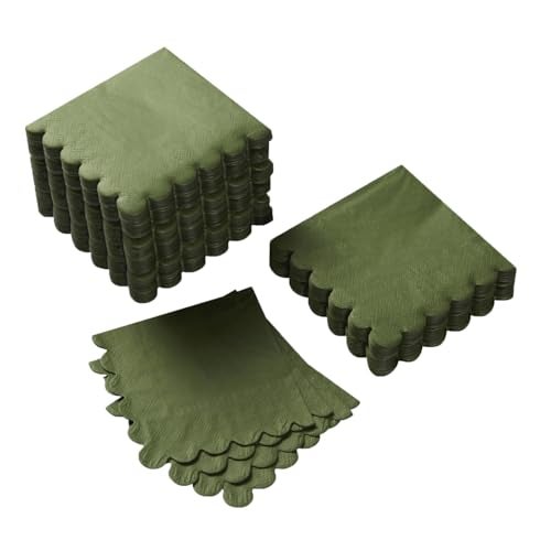 BEFORYOU 100 Pack Cocktail Napkin 2Ply Scalloped Edged Dessert Napkins Folded 5 x 5 Inches Disposable Napkins for Dinner Wedding Birthday Party Bridal Anniversary Reception Event Green - Image 2