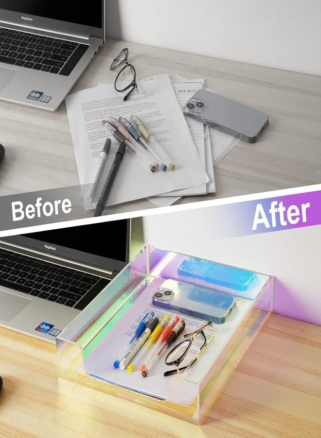 NiOffice Acrylic Letter Tray, Iridescent Letter Organizer Storage A4 Paper File Tray Accessory Tray Single-Tier Desktop Document Holder with Non-Slip Rubber Pads and Stackable for Office and Home Use - Image 2