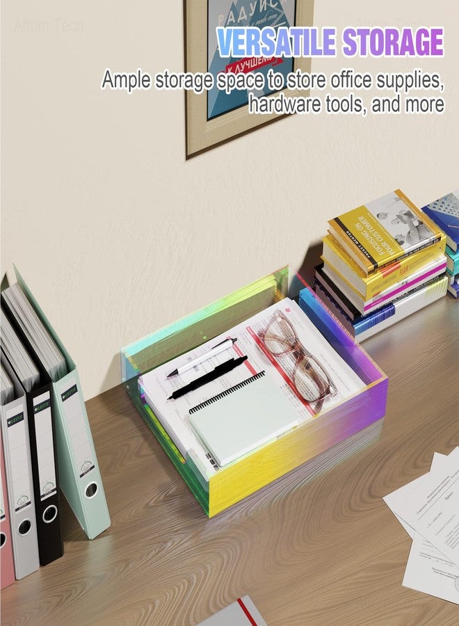 NiOffice Acrylic Letter Tray, Iridescent Letter Organizer Storage A4 Paper File Tray Accessory Tray Single-Tier Desktop Document Holder with Non-Slip Rubber Pads and Stackable for Office and Home Use - Image 4