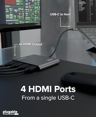 Plugable USB C to Quad HDMI 4K Adapter with 100W PD Pass-Though Power Delivery for Windows, Mac M1/M2/M3/M4, Thunderbolt, and USB-C Laptops | TAA, DisplayLink Pro, Driver Required (USBC-7400H4) - Image 4