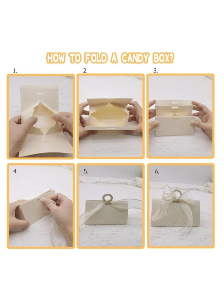 10 Packs Wedding Candy Boxes, Beige Wedding Favor Boxes Chocolate Treat Gift Boxes with Wooden Beads and Ribbon for Wedding Bridal Shower Baptism Baby Shower Birthday Party Decoration Supplies