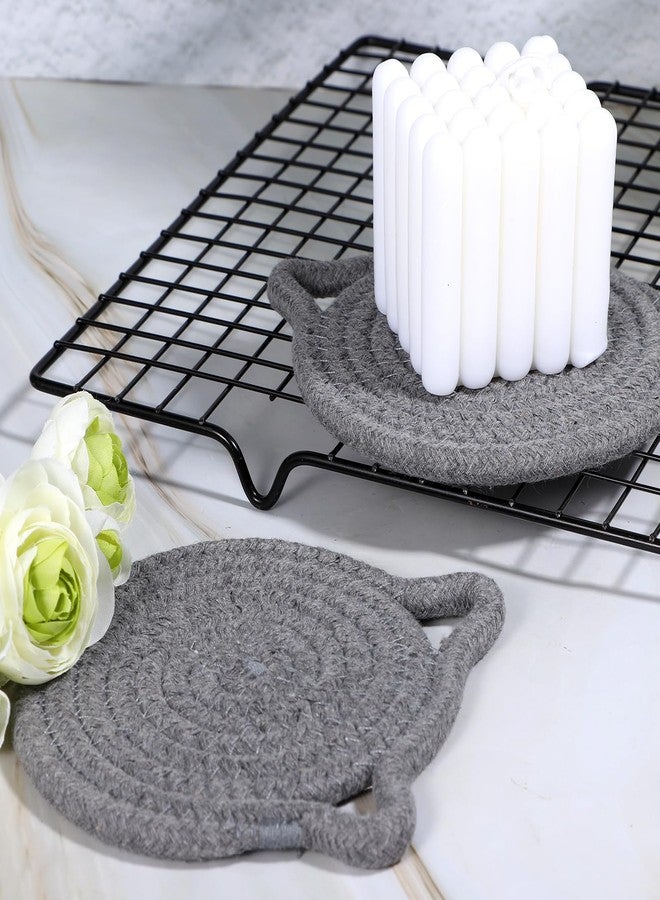 Exircy 2 PCS Cute Coasters, Absorbent Fabric Mug Pads Cat Ear Shape Large Size Coasters for Drinks Handmade Braided Cotton Coaster for Wooden Table Tabletop Protection, Home Decor (Grey) - Image 5