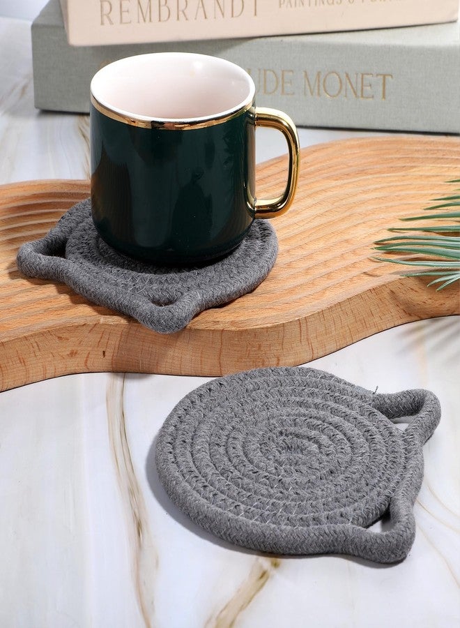 Exircy 2 PCS Cute Coasters, Absorbent Fabric Mug Pads Cat Ear Shape Large Size Coasters for Drinks Handmade Braided Cotton Coaster for Wooden Table Tabletop Protection, Home Decor (Grey) - Image 4