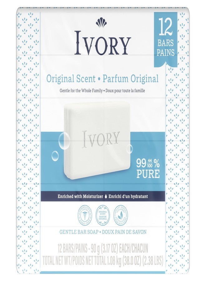 Ivory Gentle Bar Soap, Designed for Whole Family, 99.44% Pure Formula, Plant-Based Cleanser, Made Without Heavy Perfumes, Parabens & Phthalates, For All Skin Types, Original Scent, 3.17 oz (12 Count) - Image 1