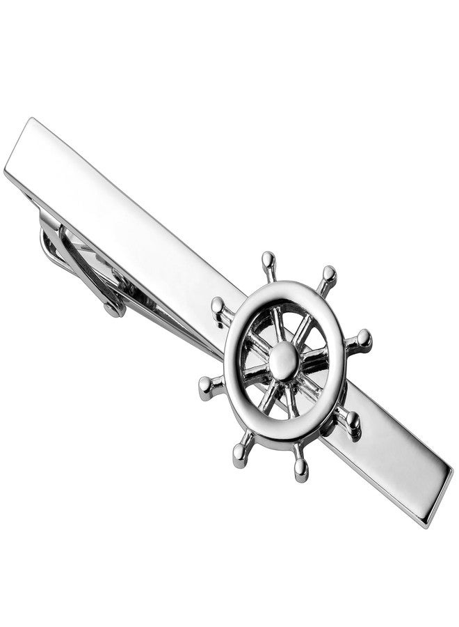 HAWSON 2.2 Inch Men's Nautical Rudder Tie Clip Silver Tie Bar for Yacht Weddings, Navy Events, Holiday Durable Marine-Themed Accessories for Groomsmen & Maritime Professionals - Image 1