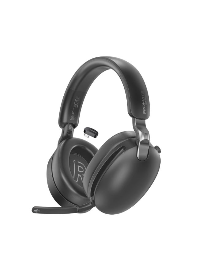 بروميت Promate Serene-2 Hybrid ANC Over-Ear Headphones with 100H Playtime, Hi-Res Audio, Deep Bass, ENC Clear Calls, Transparency Mode, Dual Wireless 2.4GHz+BT, Flip-to-Mute Mic, MS Teams Compatible Black - Image 2