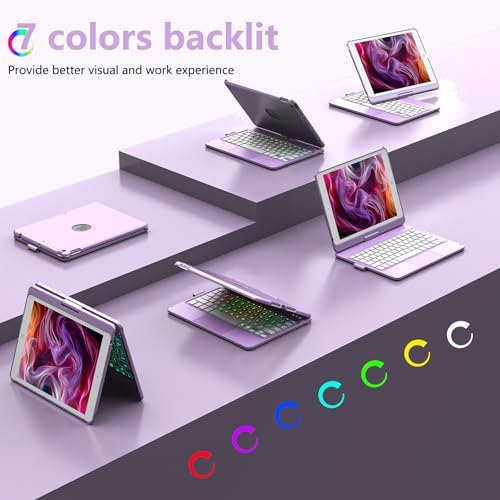 HOTLIFE Case with Keyboard for iPad 10.2,Touch Trackpad Keyboard Case for iPad 9th Generation/8th/7th Gen, 10 Corlor Backlit - 360° Rotatable Protective Cover with Pencil Holder - Image 3