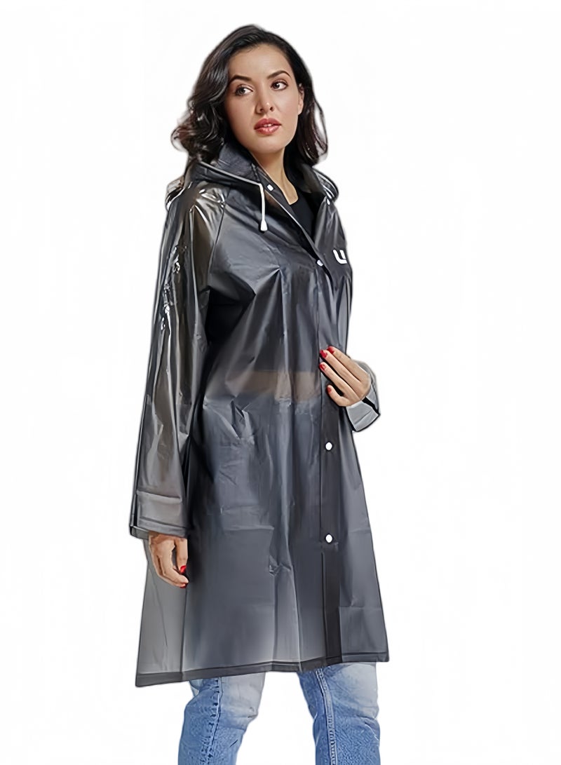 عام معطف واق من المطر للبالغين قابل لإعادة الاستخدام، معطف واق من المطر سميك وخفيف الوزن مع غطاء رأس وأساور مرنة، معطف واق من المطر EVA للرجال والنساء لرحلة صيد عائلية (أسود) - Image 1