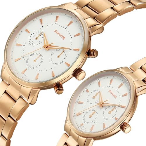 Sonata Perfect Pairs P2 Quartz White Round Dial Men and Women Pair Watch | Stainless Steel Strap Material | Watches for Men and Women Analog - 7718587093WM01 - Image 2