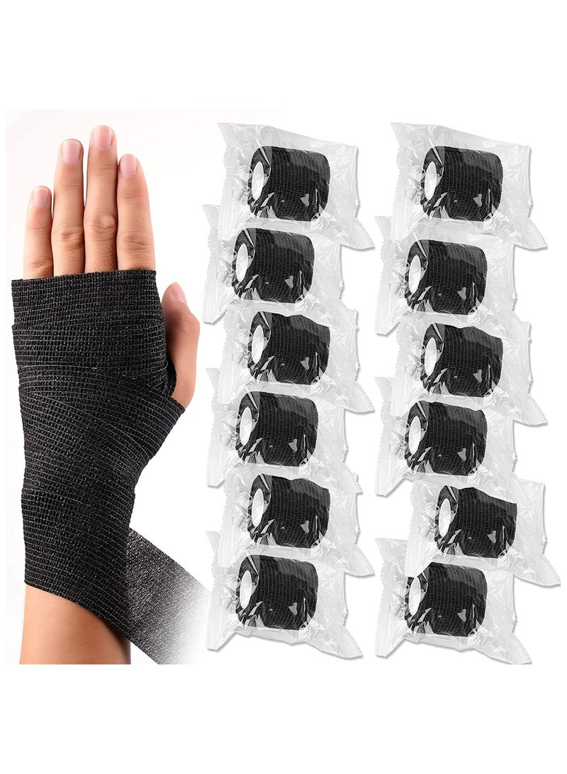 Generic 12Pcs Self Adhesive Bandage, Medical Cohesive Bandage, Self Adherent Vet Wrap, Sweat, Water Resistant, Athletic Tape for Sports, First Aid, Knee, Ankle and Wrist Sprains (2 inch x 5 Yards, Black) - Image 4
