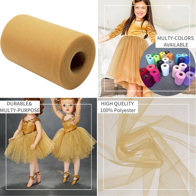 IONTACH Aztec Gold Tulle Fabric Rolls 6 Inch by 100 Yards (300 feet) Fabric Spool Tulle Ribbon for Christmas Gift Wrapping DIY Tutu Bow Baby Shower Birthday Party Wedding Decorations Craft Supplies - Image 5