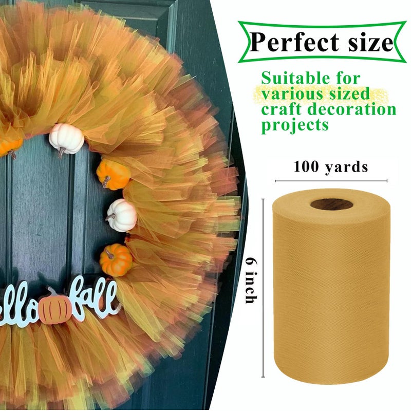 IONTACH Aztec Gold Tulle Fabric Rolls 6 Inch by 100 Yards (300 feet) Fabric Spool Tulle Ribbon for Christmas Gift Wrapping DIY Tutu Bow Baby Shower Birthday Party Wedding Decorations Craft Supplies - Image 3
