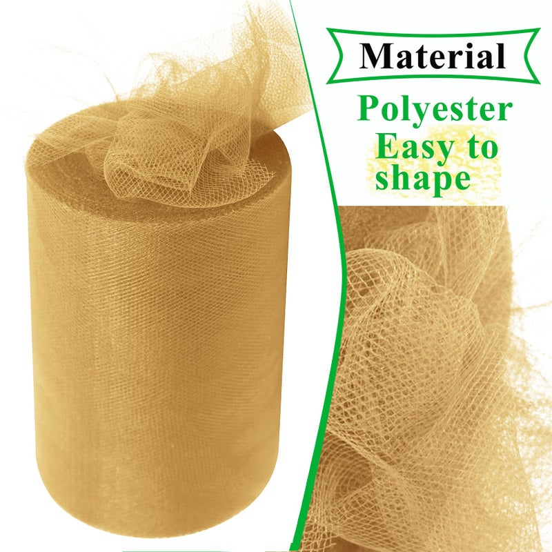 IONTACH Aztec Gold Tulle Fabric Rolls 6 Inch by 100 Yards (300 feet) Fabric Spool Tulle Ribbon for Christmas Gift Wrapping DIY Tutu Bow Baby Shower Birthday Party Wedding Decorations Craft Supplies - Image 4