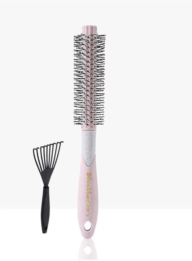 BlackLaoban Round Hair Brush With Brush Cleaner Tool for Blow Drying, Styling, Curling, Straighten with Soft Nylon Bristles for Short or Medium Curly Hairs for Women & Men Dotted (Light-Pink) - Image 1