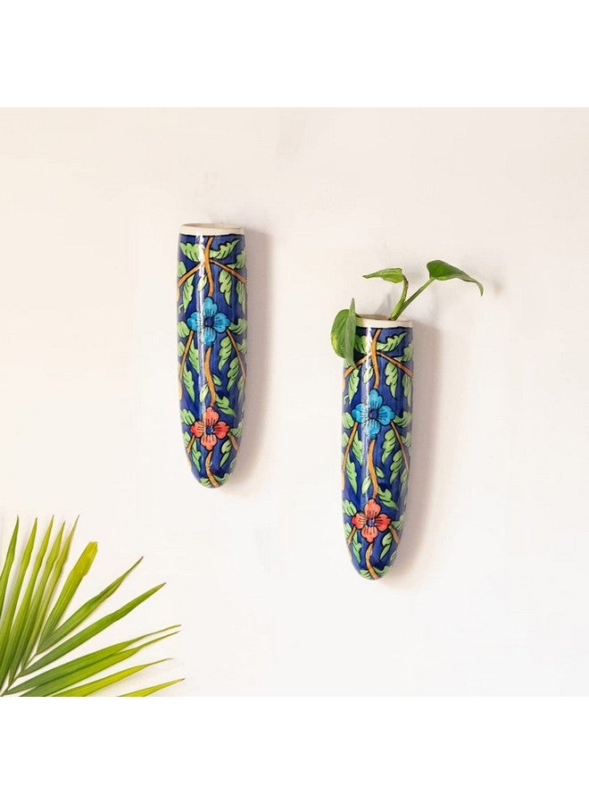 ExclusiveLane 'Blooming Blossoms' Hand-Painted Ceramic Wall Planter for Home Decoration(Set of 2)|Decorative Wall Planter for Living Room&Balcony Wall Hanging Planter Wall Mounted Planters,Multicolor - Image 1