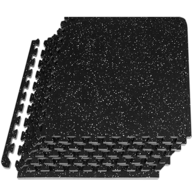 ProsourceFit Rubber Top Exercise Puzzle Mat inch 24 SQFT 6 Tiles EVA Foam Interlocking Tiles for Home Gym Protective Flooring for Equipment and Workouts Grey