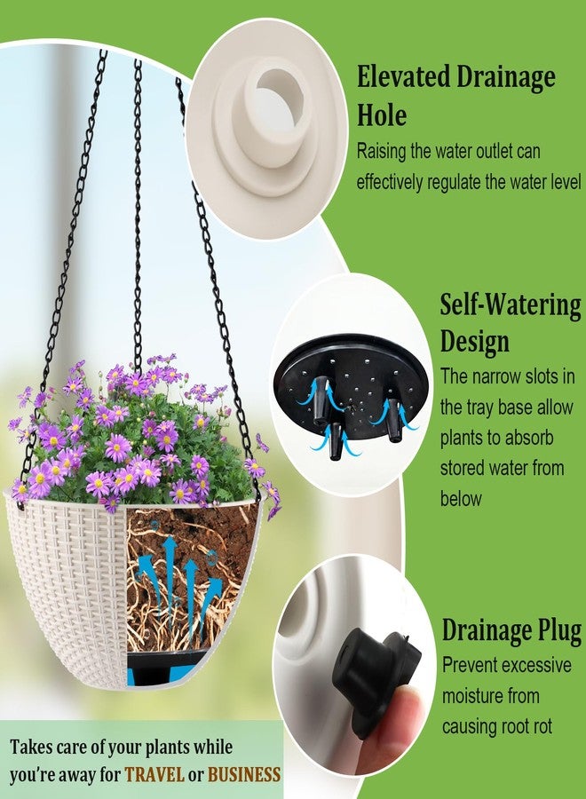 RooTrimmer Hanging Planters for Indoor Outdoor Plants 8/10 Inch, 4 Packs Plant Hanger with Drainage Holes, Hanging Basket Flower Pot Perfect for Home, Office and Garden,White - Image 3