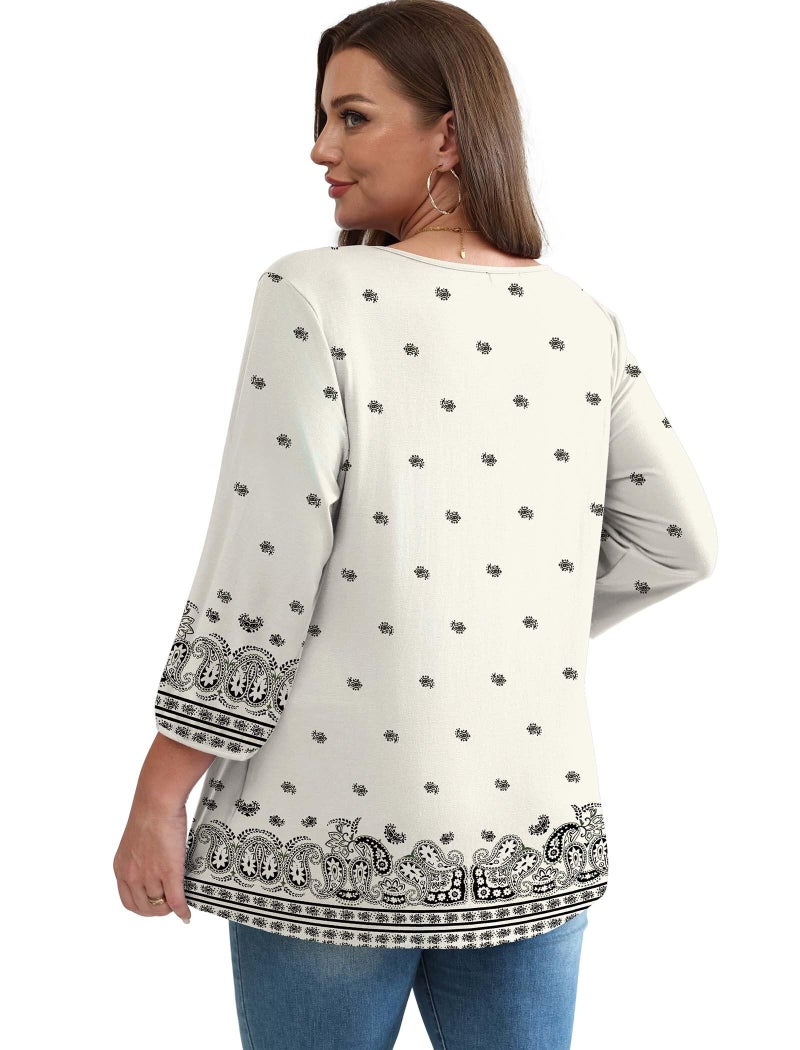 OFEEFAN Plus Size 3/4 Sleeve Tops for Women Boho Tops Fashion Clothing Beach Vacation Clothes Blouses for Women Dressy Casual Summer Cruise Outfits Western Outfits Boho White 2XL - Image 5