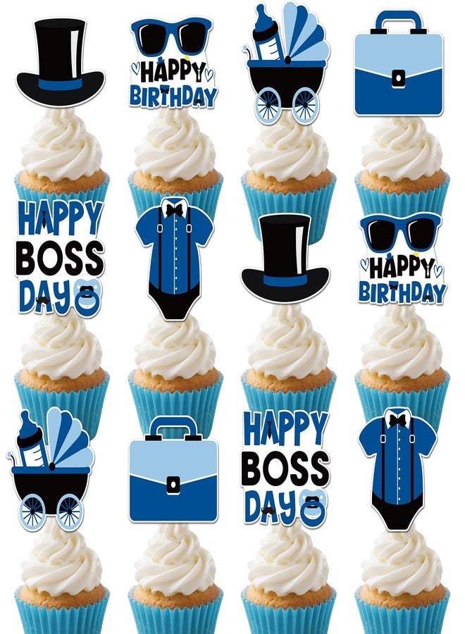 iPartyGo Boss Birthday Party Decorations - 36 Pcs Black Blue Glitter Cute Happy Bosses Day Cupcake Toppers Set Double Printed Movie Themed 1st 2nd 3rd Cake Dessert Decor Supplies for Baby Boys - Image 2