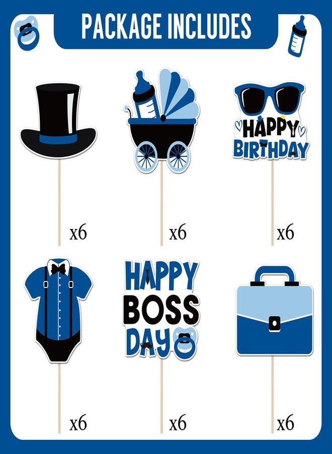 iPartyGo Boss Birthday Party Decorations - 36 Pcs Black Blue Glitter Cute Happy Bosses Day Cupcake Toppers Set Double Printed Movie Themed 1st 2nd 3rd Cake Dessert Decor Supplies for Baby Boys - Image 3