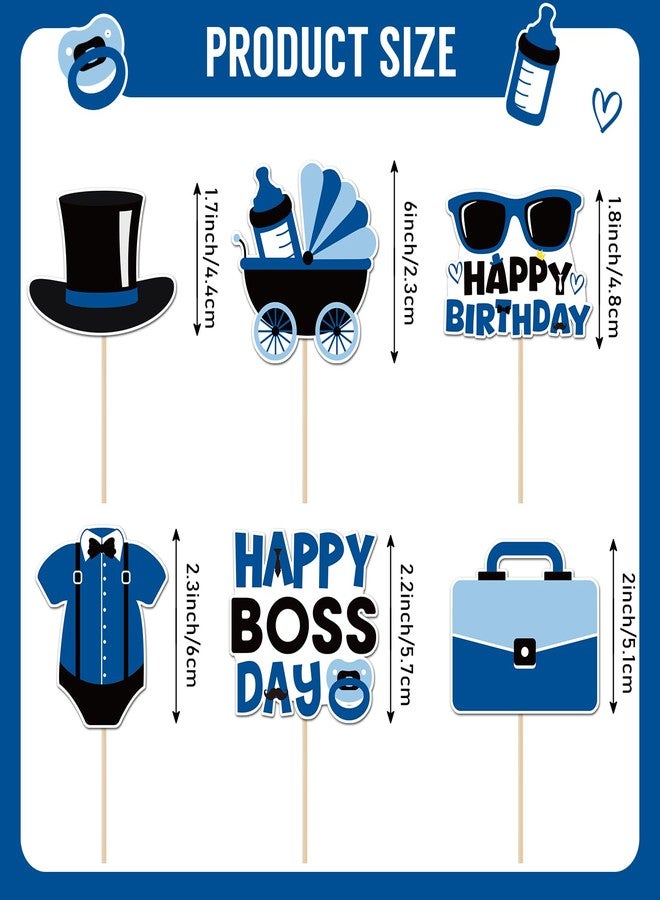 iPartyGo Boss Birthday Party Decorations - 36 Pcs Black Blue Glitter Cute Happy Bosses Day Cupcake Toppers Set Double Printed Movie Themed 1st 2nd 3rd Cake Dessert Decor Supplies for Baby Boys - Image 4