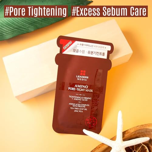 Leaders Insolution Leaders Mediu Amino Pore-Tight Facial Sheet Mask | Amino Acid Complex, Tea Tree Oil, Zinc PCA for Acne-Prone, Oily Skin, Minimizes Pores, Matte Finish (10 Sheets) - Image 2