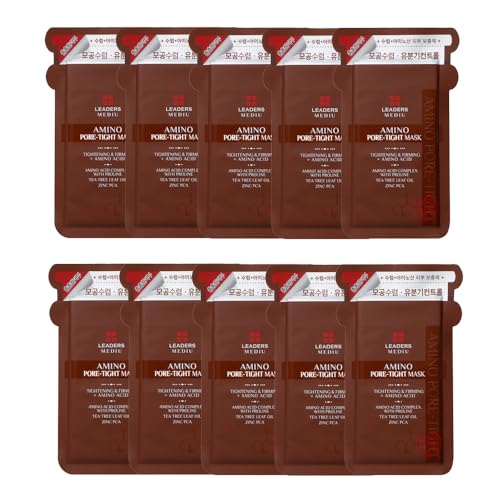 Leaders Insolution Leaders Mediu Amino Pore-Tight Facial Sheet Mask | Amino Acid Complex, Tea Tree Oil, Zinc PCA for Acne-Prone, Oily Skin, Minimizes Pores, Matte Finish (10 Sheets) - Image 1