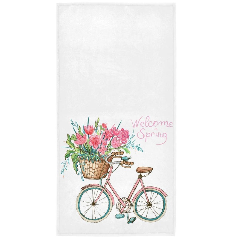 Romantic Bike with Pink Flowers Hand Towels 16x30 in Welcome Spring Floral Bathroom Towel Ultra Soft Highly Absorbent Grungy Floral Small Bath Towel Kitchen Dish Guest Towel Home Bathroom Decorations
