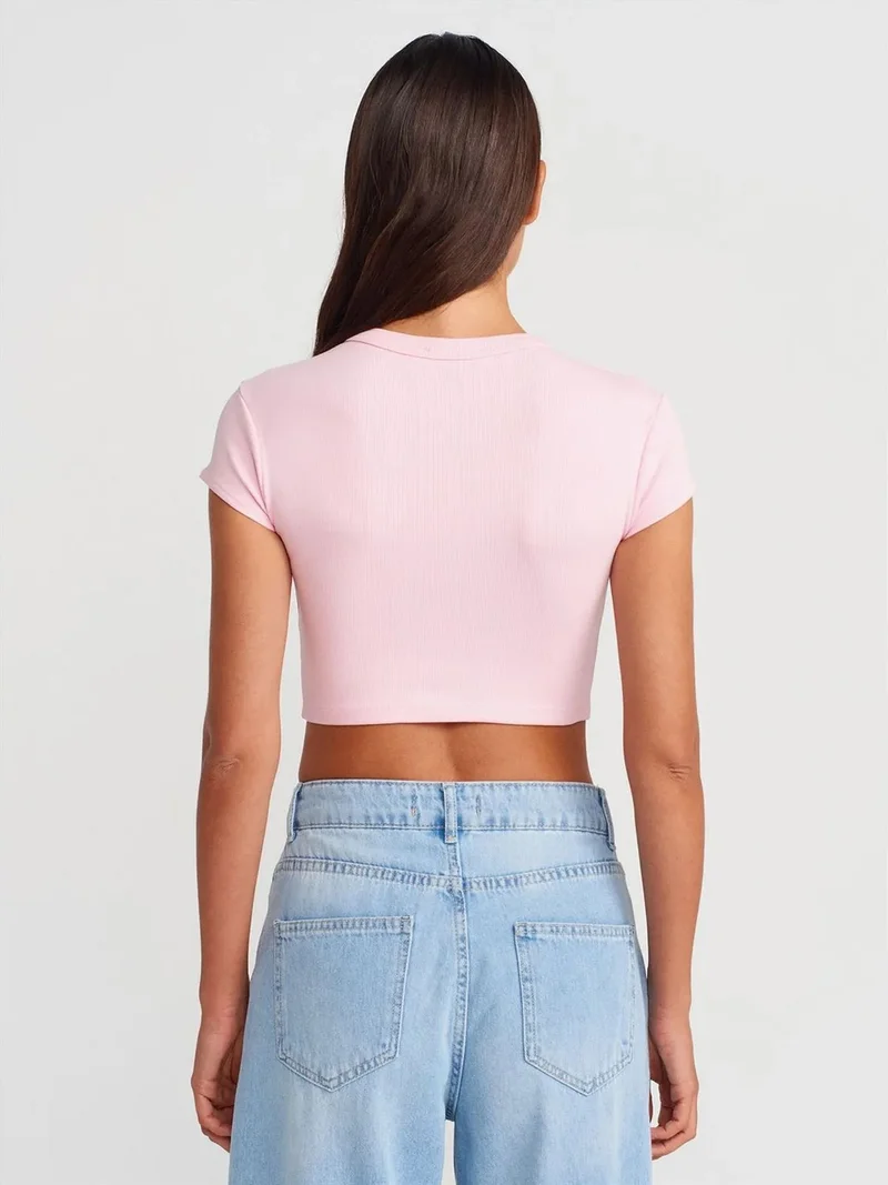 Dilvin DILVIN Women's Slim Fit Crop Crew Neck T-Shirt
