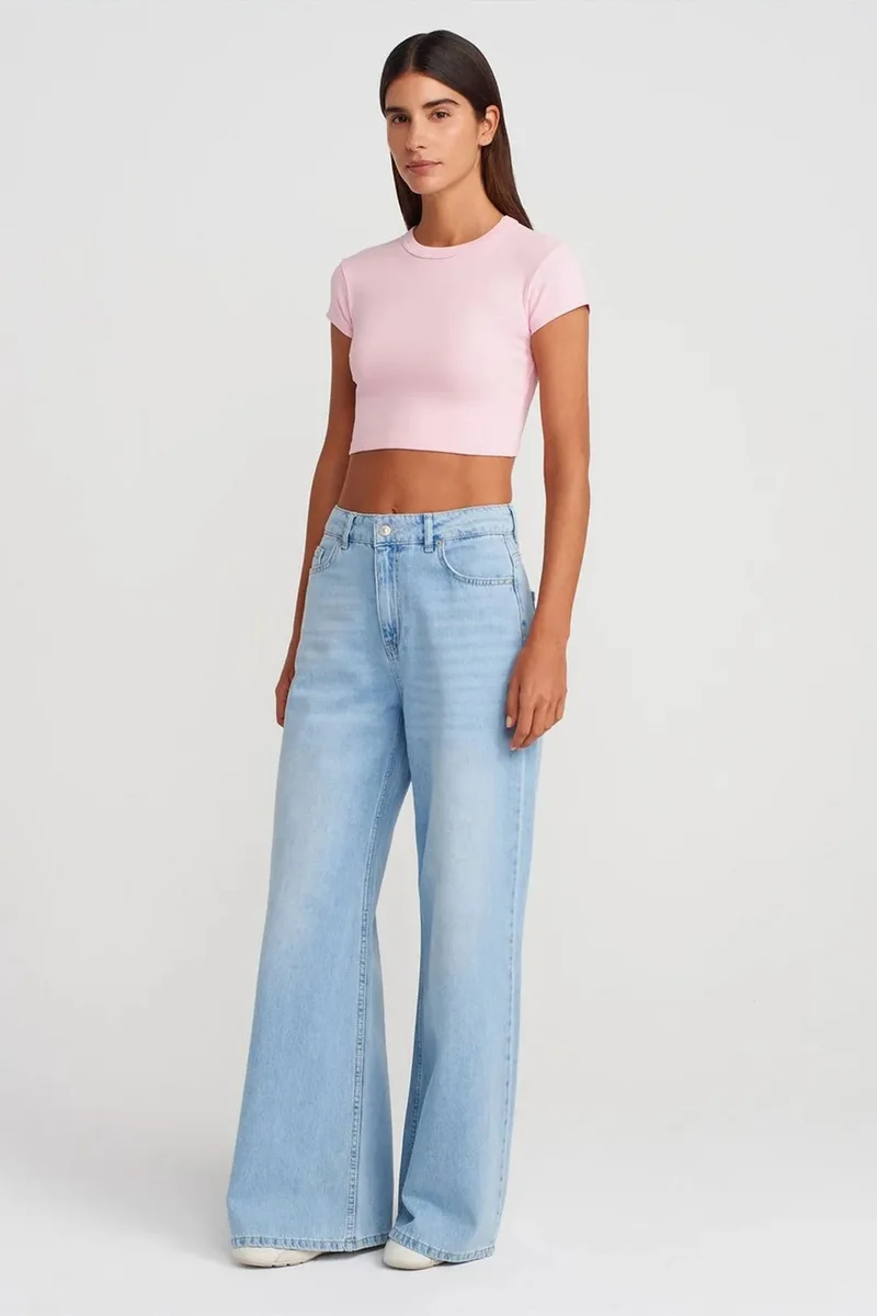 Dilvin Blush Pink DILVIN Women's Slim Fit Crop Crew Neck T-Shirt for Women | Best Price UAE