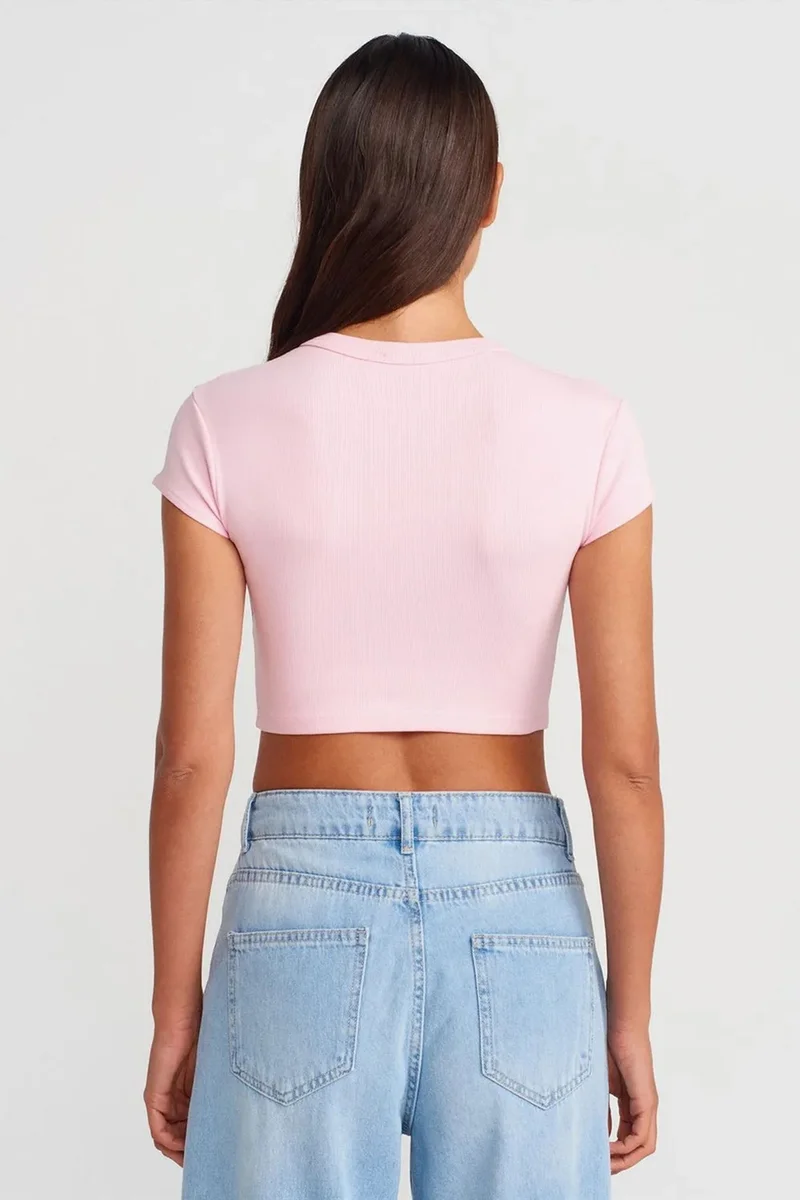 Dilvin Blush Pink DILVIN Women's Slim Fit Crop Crew Neck T-Shirt for Women | Best Price UAE