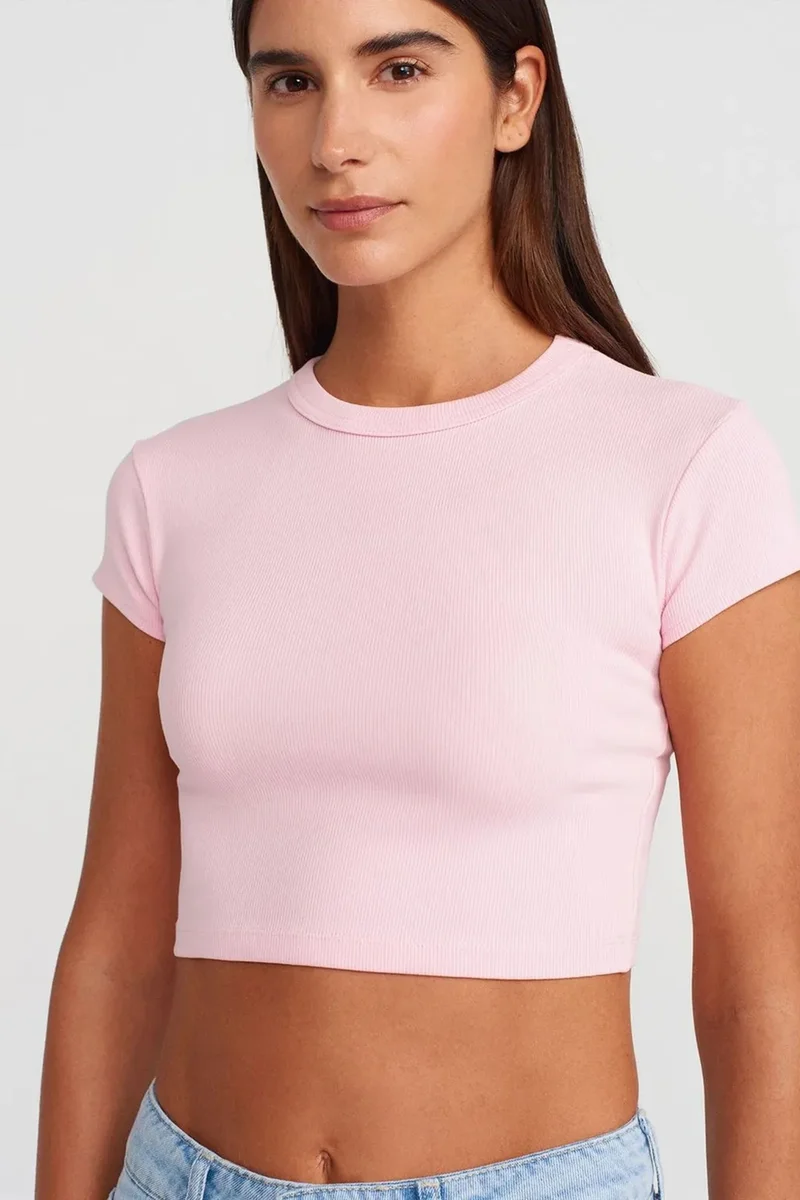 DILVIN Women's Slim Fit Crop Crew Neck T-Shirt