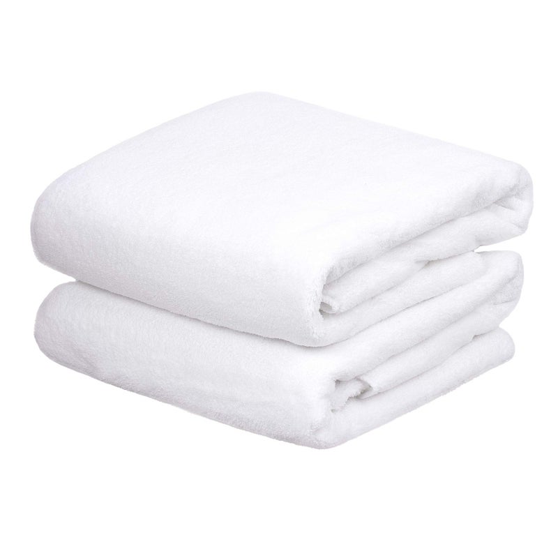 JML Bath Towels, 2 Pack, 30"x60", Large Microfiber Bath Towel Set for Body - Oversized, Lightweight, Soft, Absorbent, Lint Free, Perfect for Adult Men Suana Gym Shower Pool Yoga, Coral Fleece White - Image 1