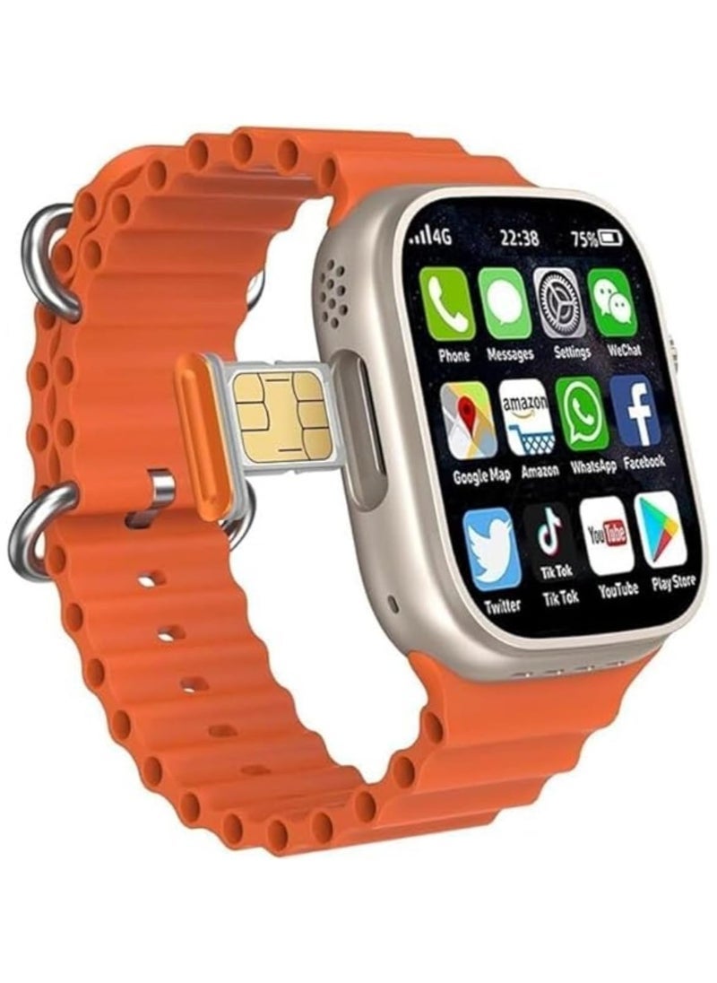 ELTRAZONE 4G Ultra Max Android Smart Watch with HD 2.2-Inch Full Touch Screen – Cellular Connectivity for Calls & Messages – Comes with 3 Stylish Straps & Wireless Charger – Orange Color – 4GB RAM & 64GB ROM – Perfect Smartwatch for Men & Boys with Long Battery Life and Fitness Tracking - Image 1
