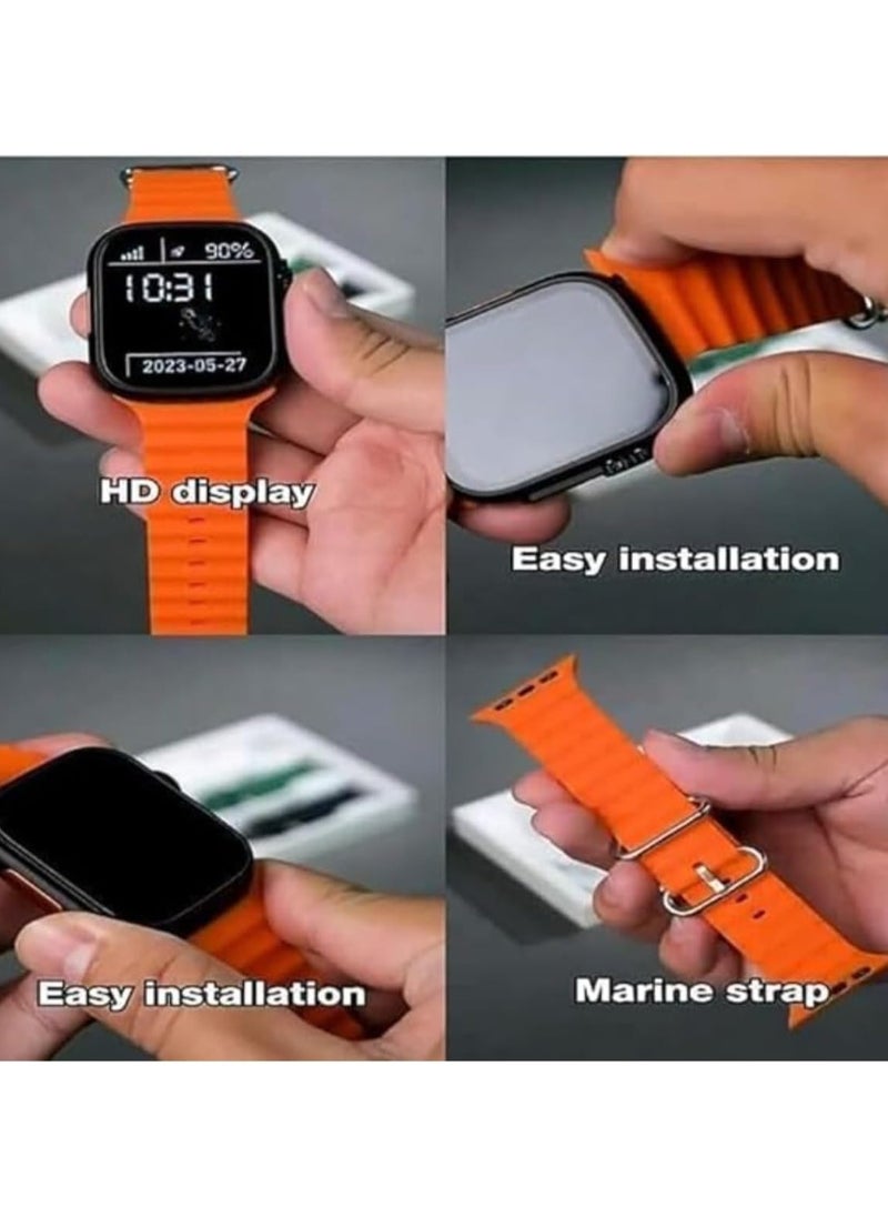 ELTRAZONE 4G Ultra Max Android Smart Watch with HD 2.2-Inch Full Touch Screen – Cellular Connectivity for Calls & Messages – Comes with 3 Stylish Straps & Wireless Charger – Orange Color – 4GB RAM & 64GB ROM – Perfect Smartwatch for Men & Boys with Long Battery Life and Fitness Tracking - Image 2