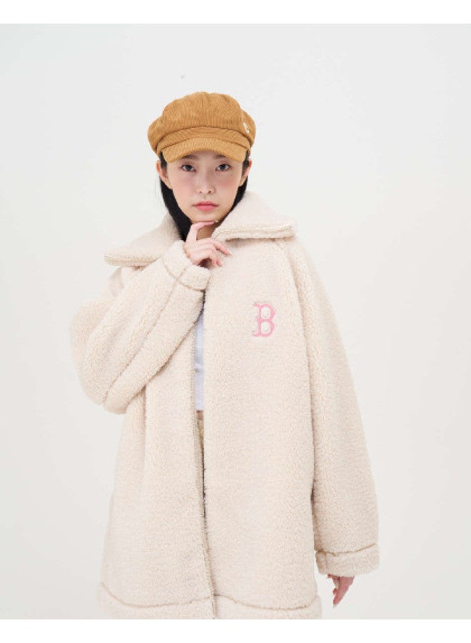 MLB Women'S Long Faux Shearling Coat Embroidered Logo Fashion Versatile Winter Fdb01 - Image 1