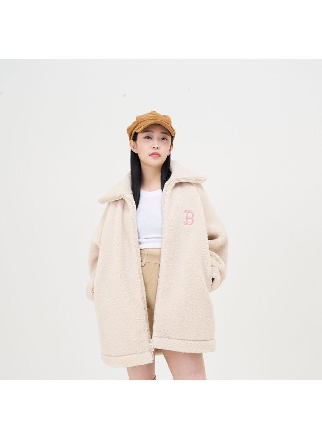MLB Women'S Long Faux Shearling Coat Embroidered Logo Fashion Versatile Winter Fdb01 - Image 2