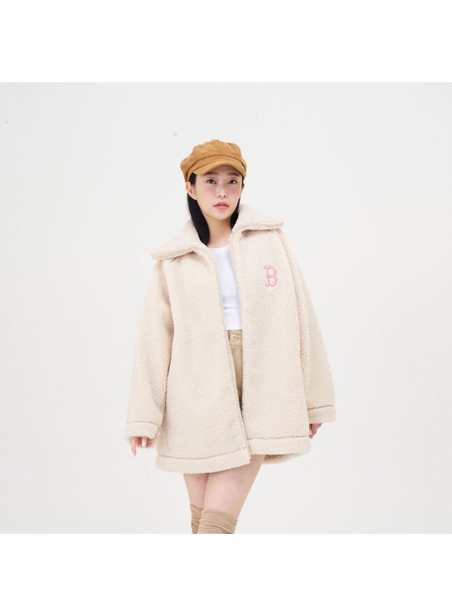 MLB Women'S Long Faux Shearling Coat Embroidered Logo Fashion Versatile Winter Fdb01 - Image 3