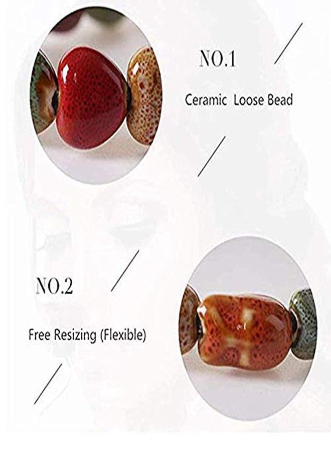 Zittop Bracelet Colorful Ceramic Handmade Simple Ethnic Style Variety of Shapes Elastic Hand Chain for Women (Heart type) - Image 2