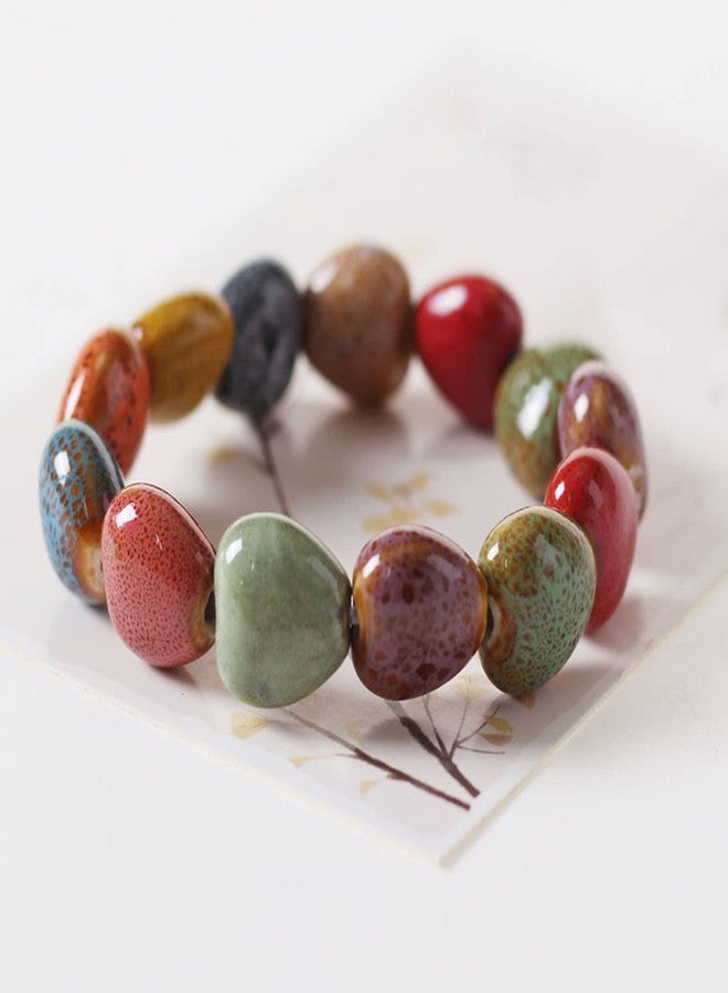 Zittop Bracelet Colorful Ceramic Handmade Simple Ethnic Style Variety of Shapes Elastic Hand Chain for Women (Heart type) - Image 3