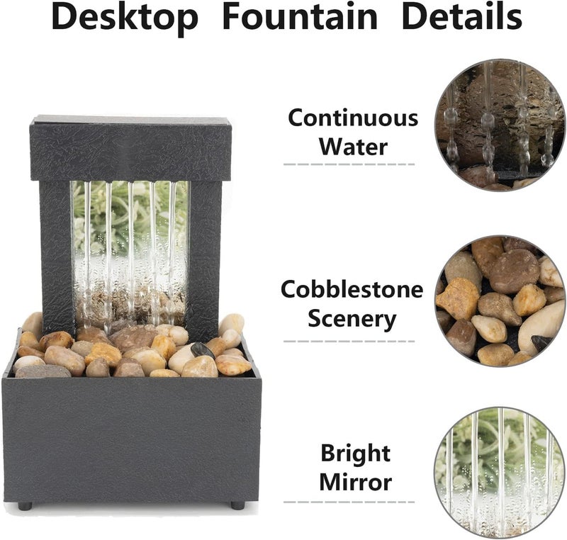 zahab Indoor Desktop Water Fountain with LED Light | Natural River Rocks | Tabletop Decorative Waterfall Showpiece for Home & Office | Calming Zen Fountain with Pebbles 7 Inch, Black - Image 3