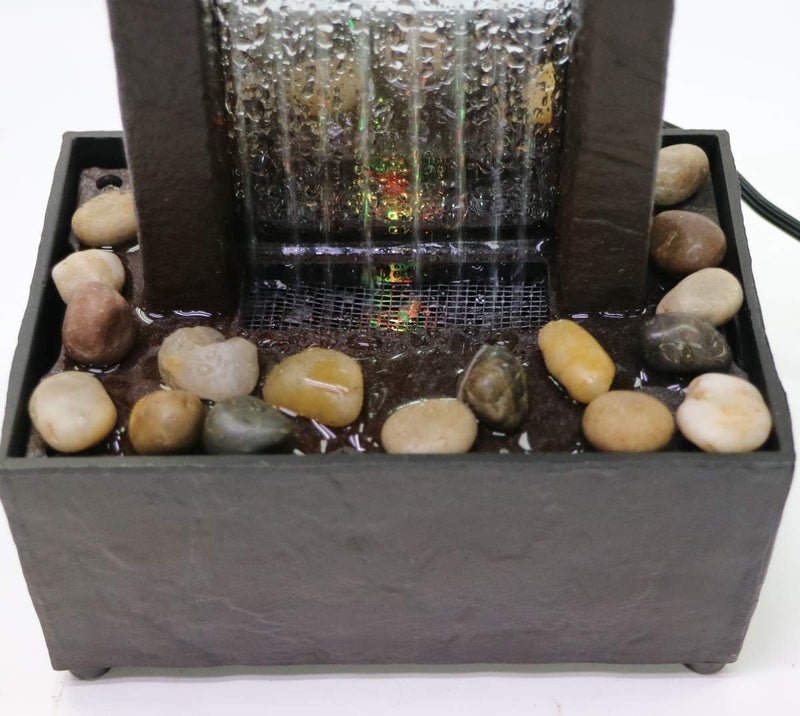 zahab Indoor Desktop Water Fountain with LED Light | Natural River Rocks | Tabletop Decorative Waterfall Showpiece for Home & Office | Calming Zen Fountain with Pebbles 7 Inch, Black - Image 4