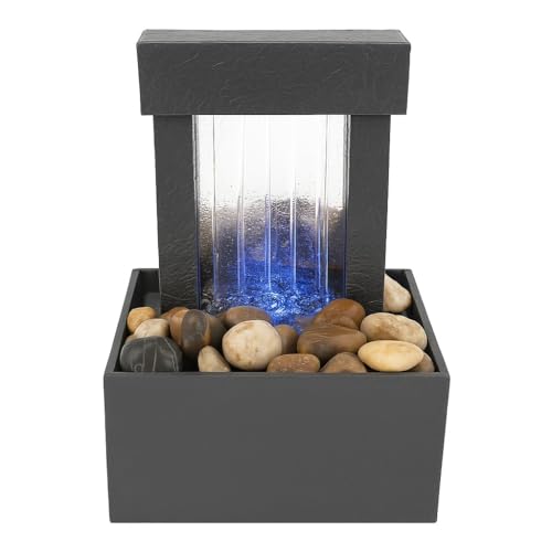 zahab Indoor Desktop Water Fountain with LED Light | Natural River Rocks | Tabletop Decorative Waterfall Showpiece for Home & Office | Calming Zen Fountain with Pebbles 7 Inch, Black - Image 2